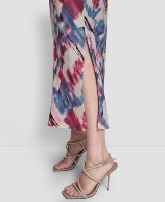 Women's Sleeveless V-Neck Panel Printed Dress