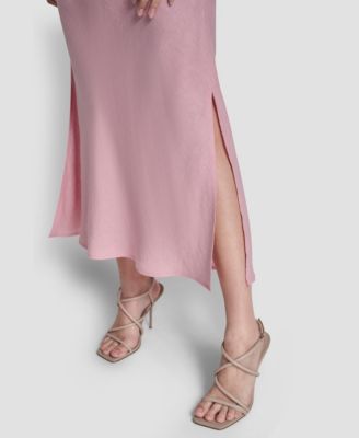 Women's Linen Panelled V-Neck Midi Dress