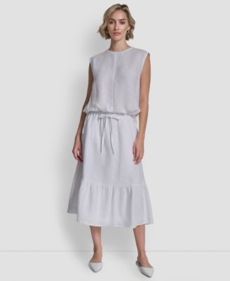 Women's 100% Linen Drawstring Hem Sleeveless Top