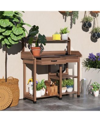Garden Storage Work Bench with Open Shelves and Tool Space