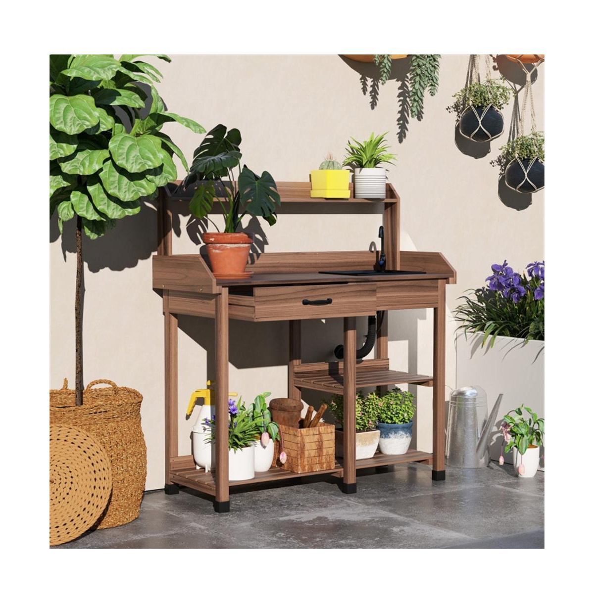 Garden Storage Work Bench with Open Shelves and Tool Space
