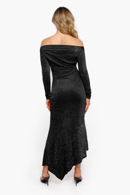 Women's Shapewear Metallic Knit Long Sleeve Slim Mermaid Maxi Dress