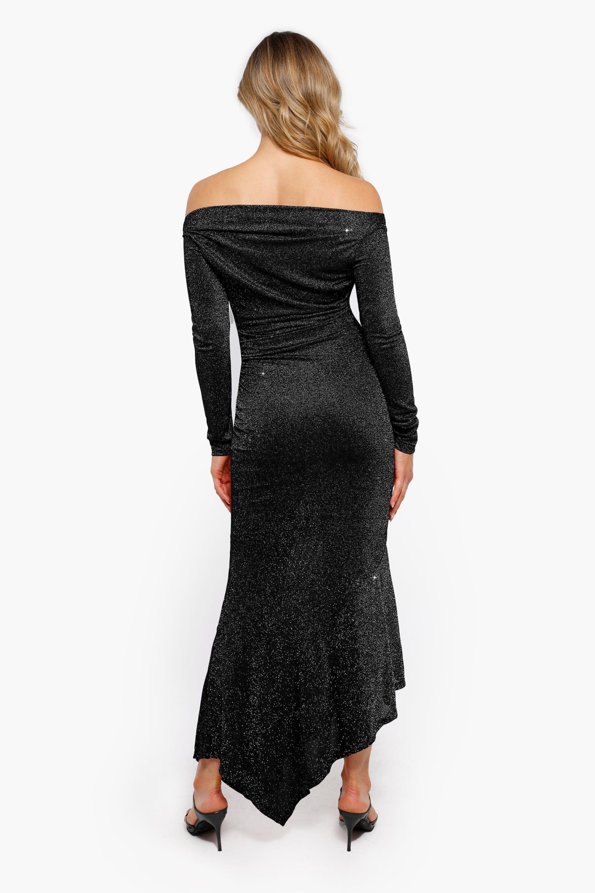 Popilush Women's Shapewear Metallic Knit Long Sleeve Slim Mermaid Maxi Dress