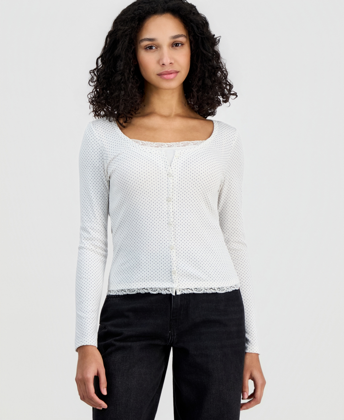 Hippie Rose Juniors' Lace Two-Fer Long-Sleeve Top