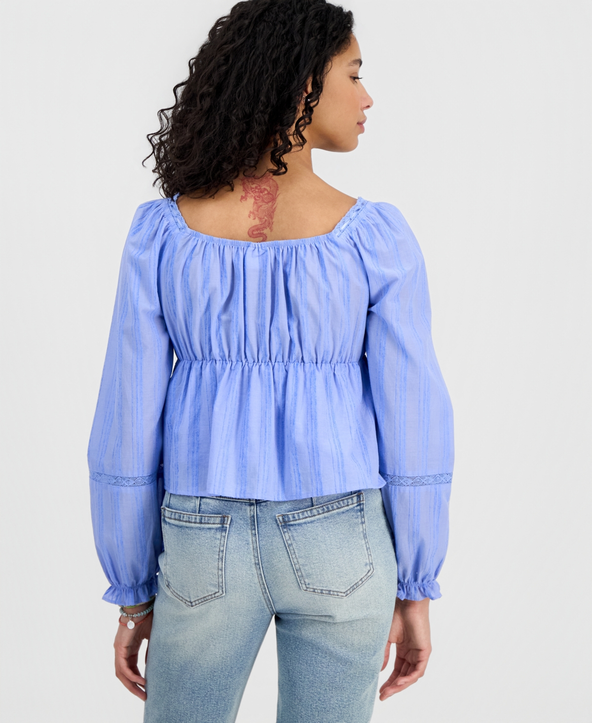 Tinseltown Juniors' Long-Sleeve Woven Peasant Top