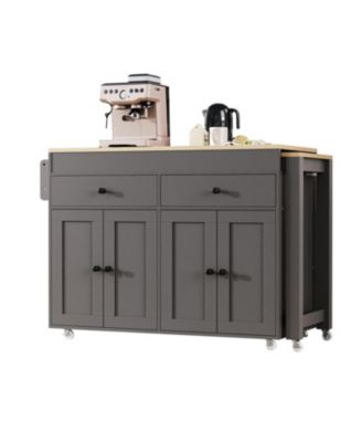 K&K 74.5" Kitchen Island with Extendable Table Spice Rack Drawers & Cabinet