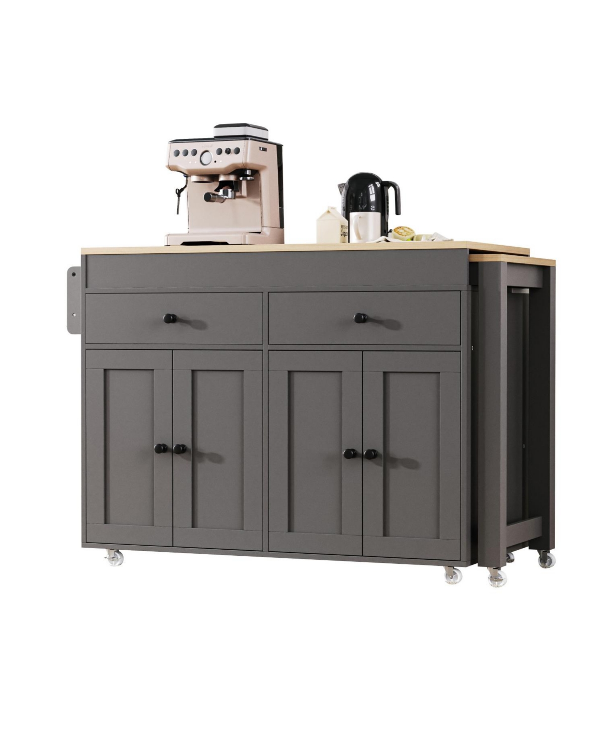 Streamdale Furniture K&K 74.5" Kitchen Island with Extendable Table Spice Rack Drawers & Cabinet