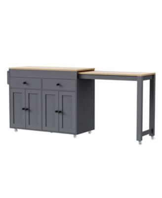 K&K 74.5" Kitchen Island with Extendable Table Spice Rack Drawers & Cabinet