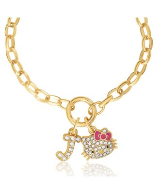 Initial Crystal Charm Bracelet, Gold-Tone, Adjustable