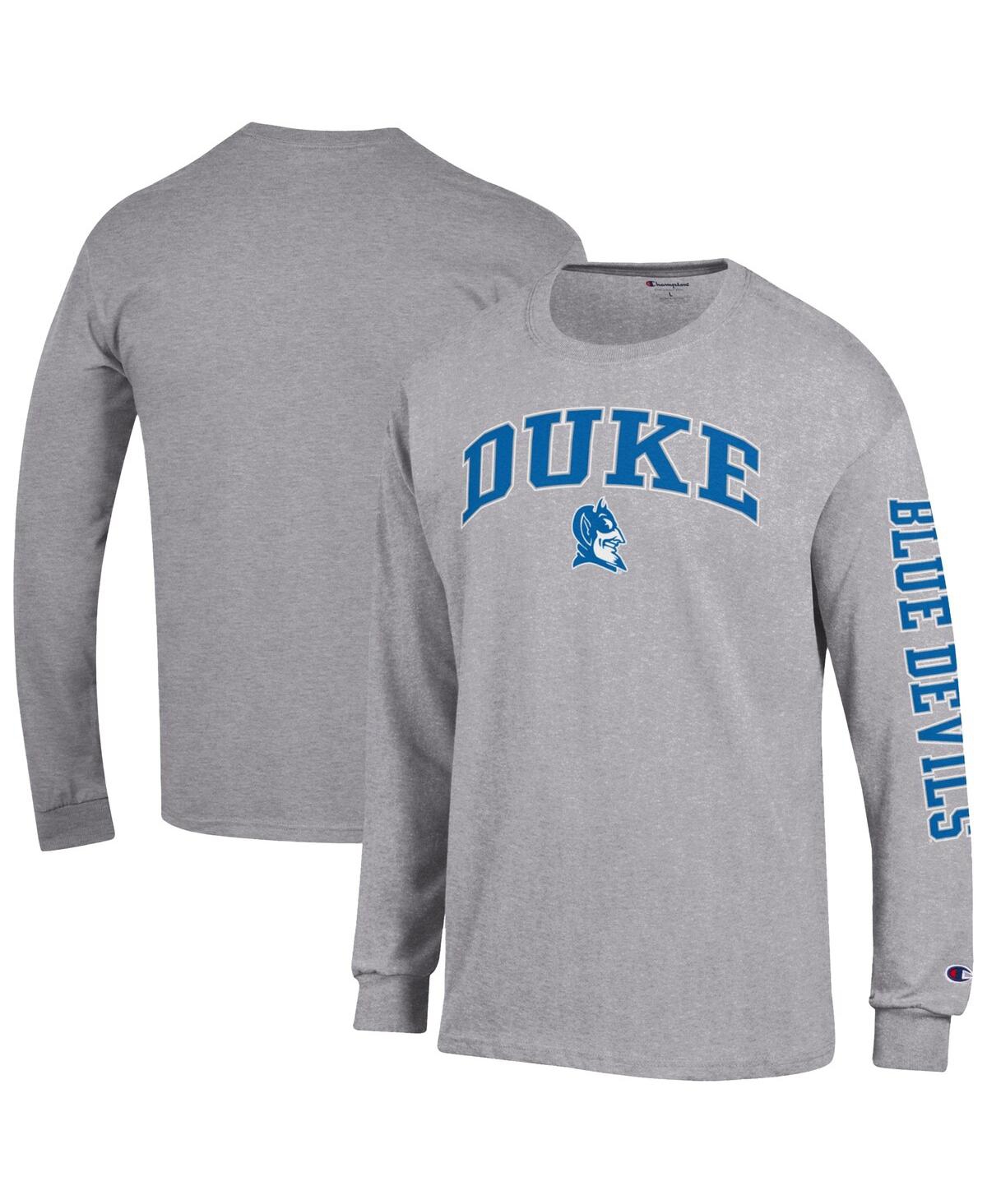 Champion Men's Heather Gray Duke Blue Devils Arch Over Logo 2-Hit Long Sleeve T-Shirt