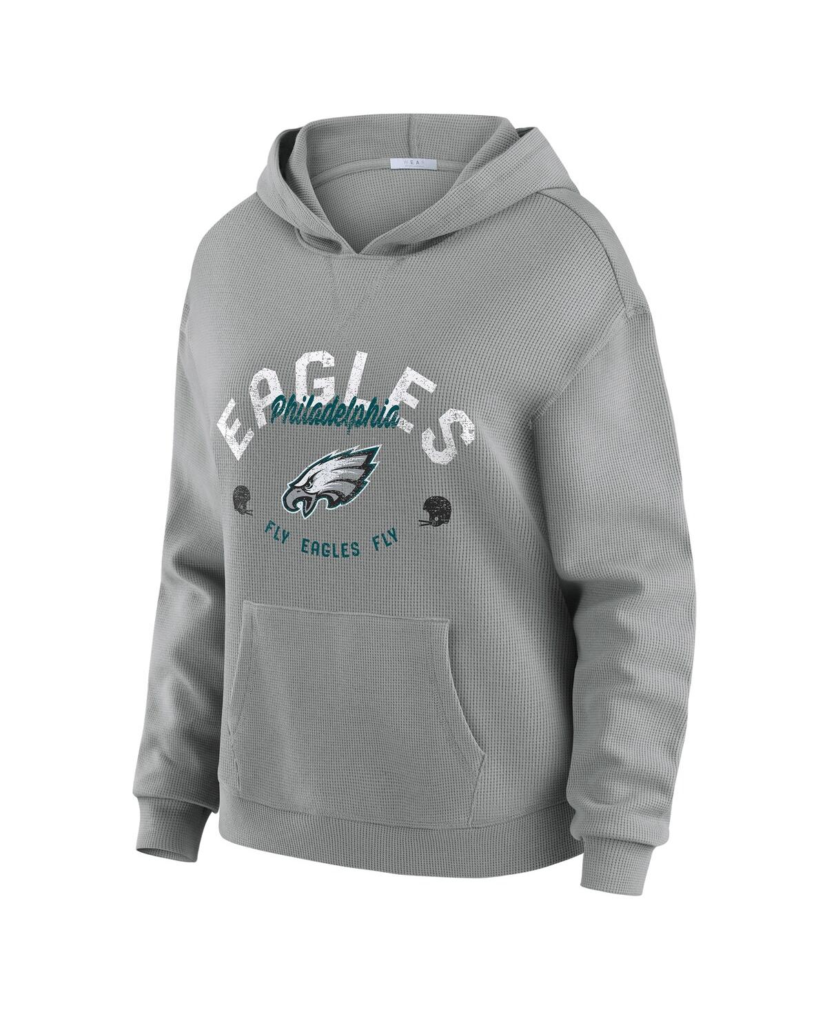 Wear By Erin Andrews Women's 2-piece Gray Philadelphia Eagles Waffle-knit Long Sleeve Hooded Shirt And Pants Lounge Set