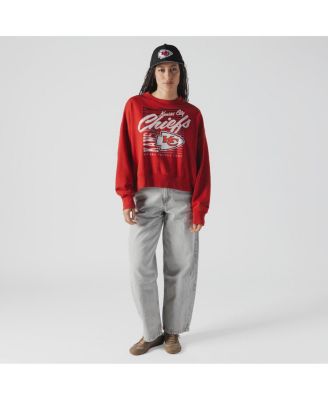 Women's Red Kansas City Chiefs Oversized Throwback Mineral Wash Crew Neck Sweatshirt