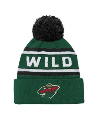 Big Boys and Girls Minnesota Wild Green Jacquard Cuffed Knit Hat with Pom