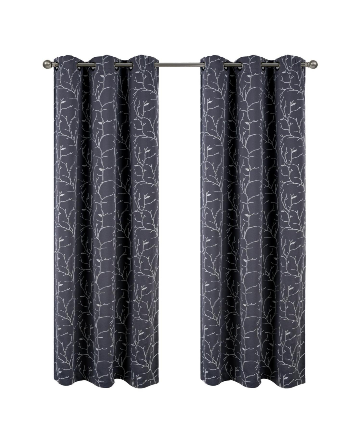 Rt Designer Collection Luciana 2 Pack Embroidered Blackout Luxurious Decorative Grommet Curtain Panel 36" x 84" Charcoal