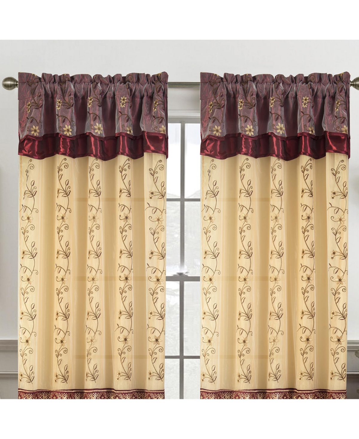 Rt Designers Collection - Priscilla Embroidered Panel With Double Valance 54'' x 90'' Silver