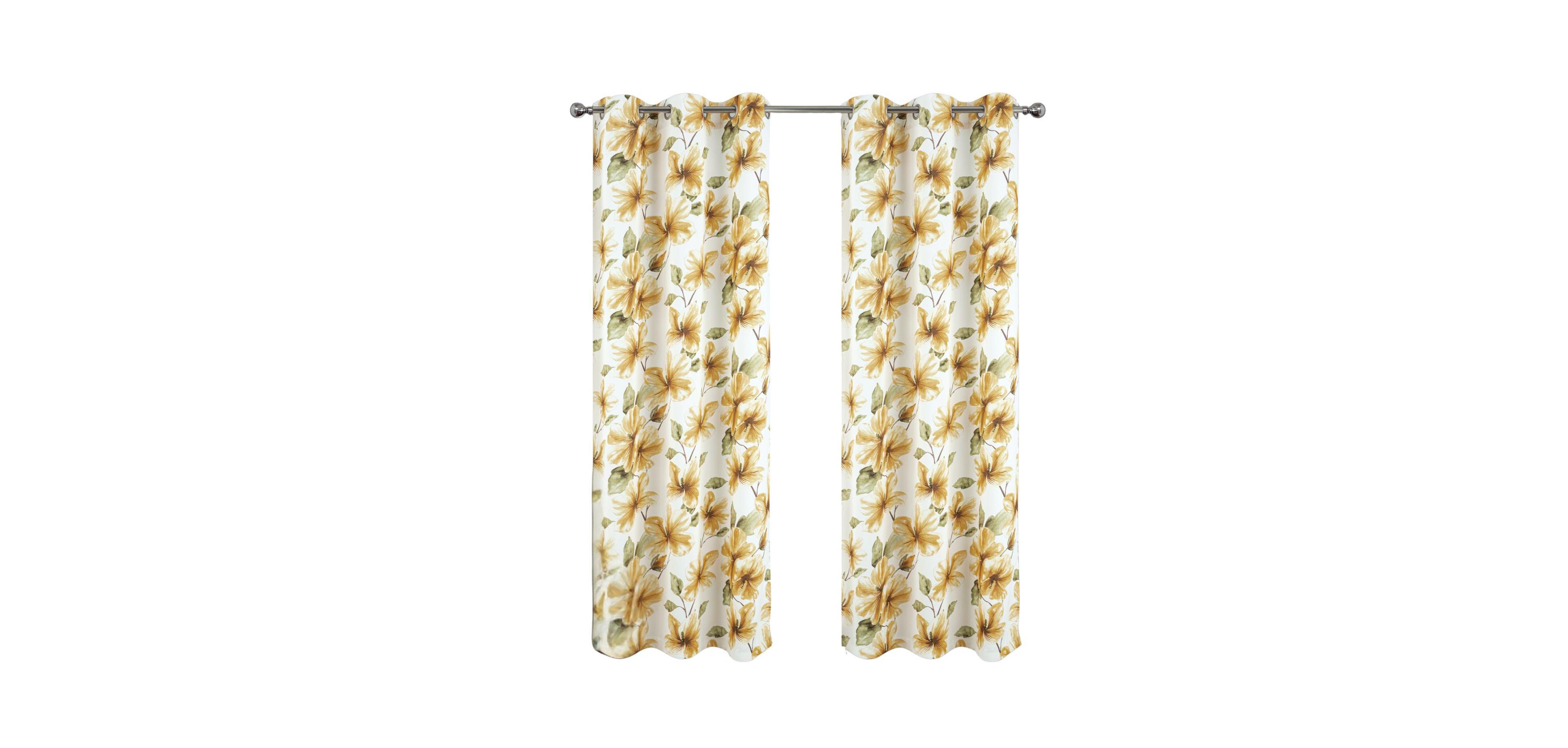 Rt Designer Collection April Printed Blackout Luxurious Decorative Grommet Curtain Panel 54" x 84" Gold