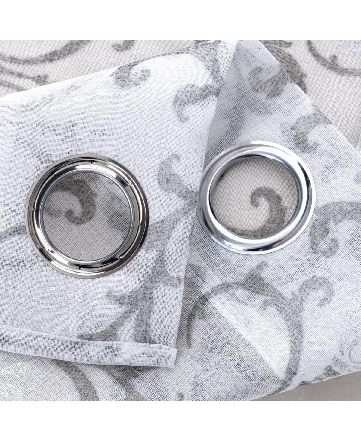 Rt Designers Collection Crown Grommet Sheer Metallic Printed Doily Curtain Panel 54" x 90" Silver