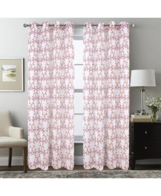 Crown Grommet Metallic Sheer Printed Doily Curtain Panel Pair 36" x 84" Burgundy