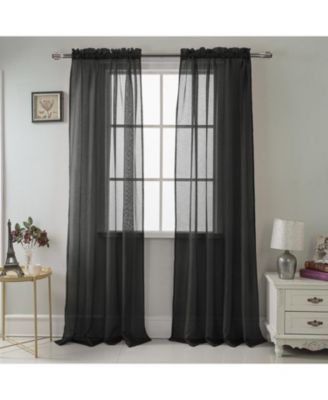 RT Designer Collection Celine Sheer Luxurious Modern Design Curtain Panel 54" x 84" Black