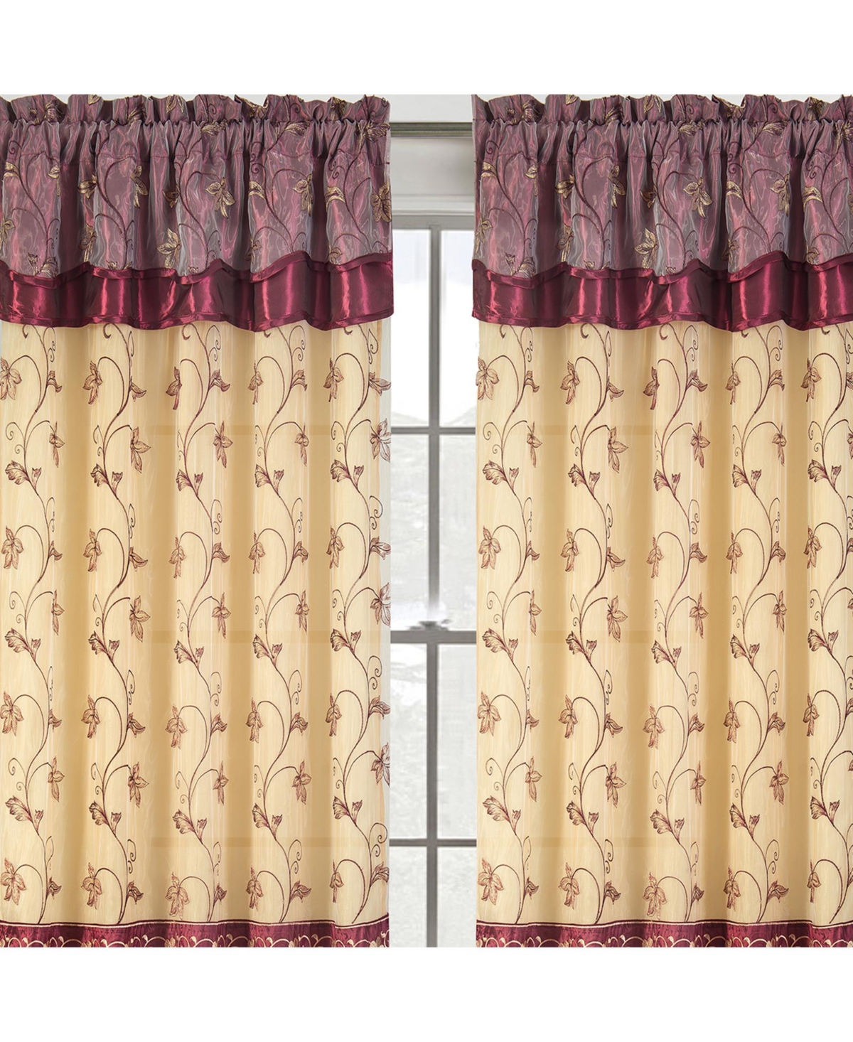 Rt Designers Collection - Pia Embroidered Panel With Double Valance 54'' x 90'' White