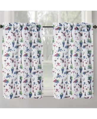 RT Designer's Collection Wine Printed Slub 3 Pieces Kitchen Curtain Set Includes 1 Valance 52" x 18" and 2 Tiers 26" x 36" Each Multi Color