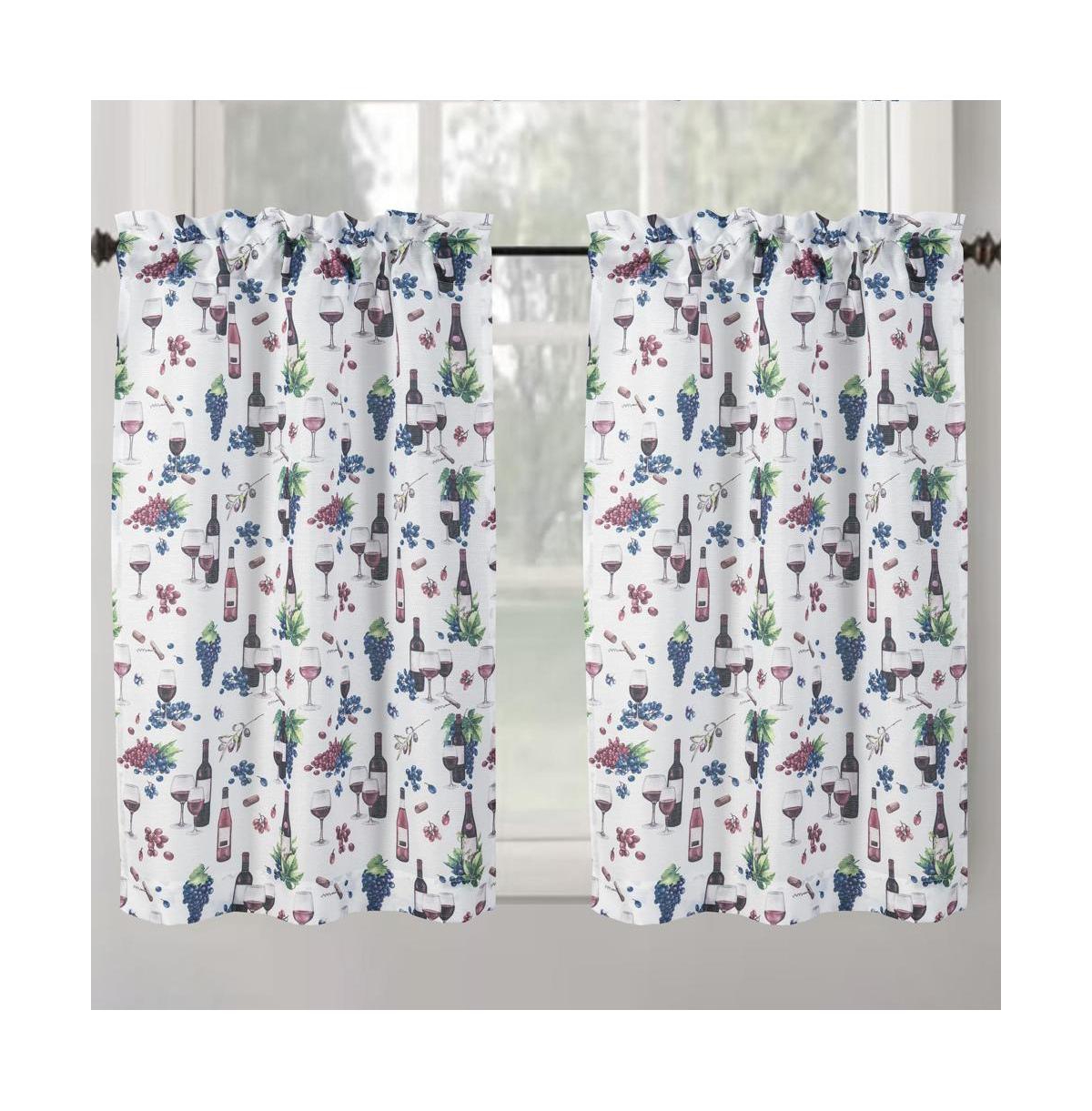 Rt Designer's Collection Wine Printed Slub 3 Pieces Kitchen Curtain Set Includes 1 Valance 52" x 18" and 2 Tiers 26" x 36" Each Mu