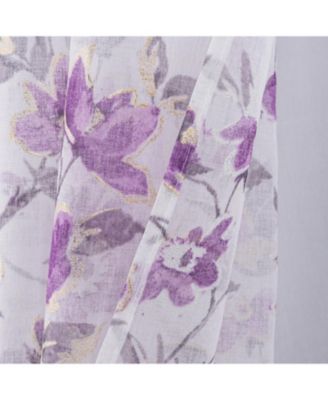 Meadow Grommet Metallic Sheer Printed Doily Curtain Panel 54" x 95" Lilac