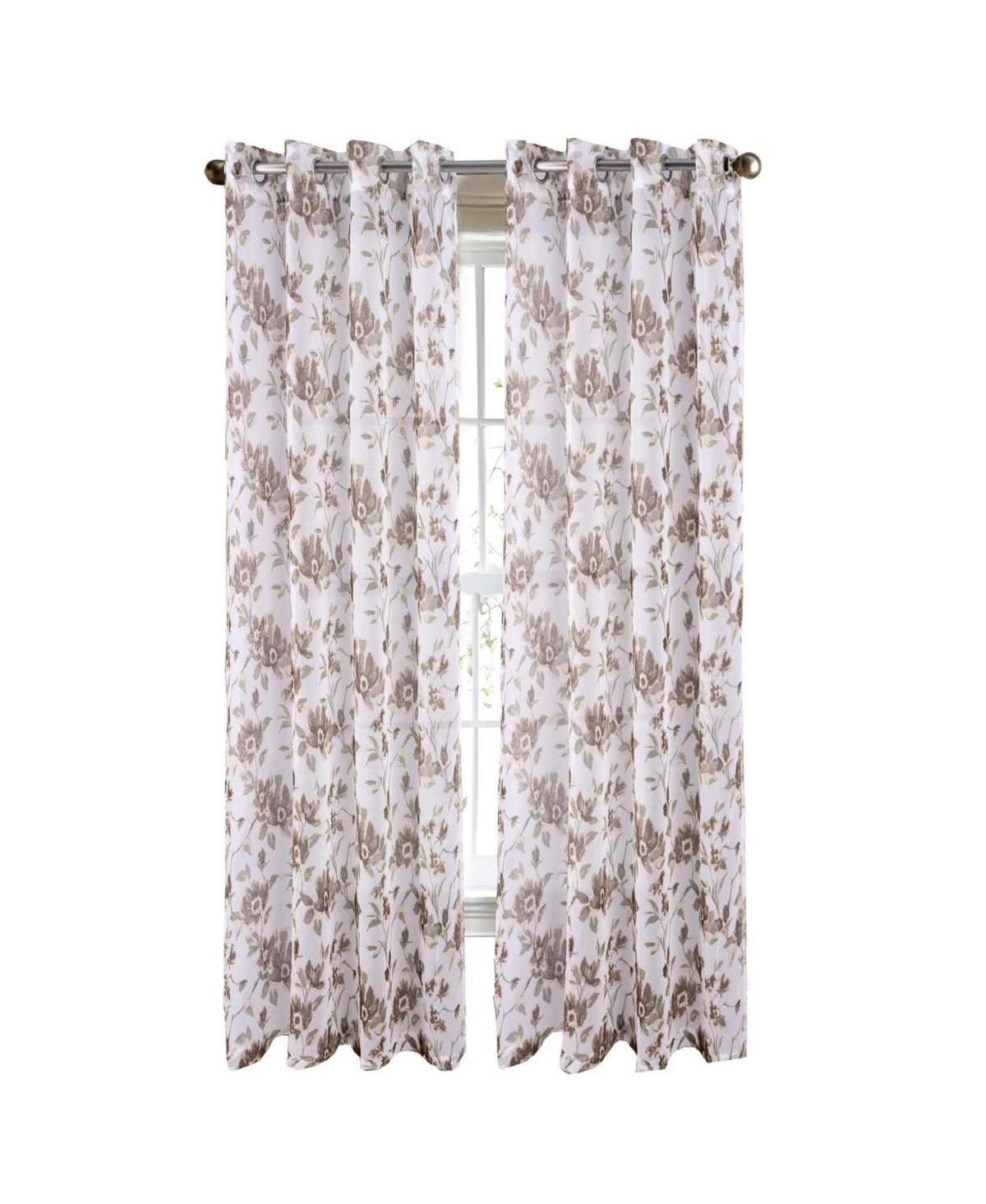 Rt Designers Collection Meadow Grommet Metallic Sheer Printed Doily Curtain Panel 54" x 95" Taupe