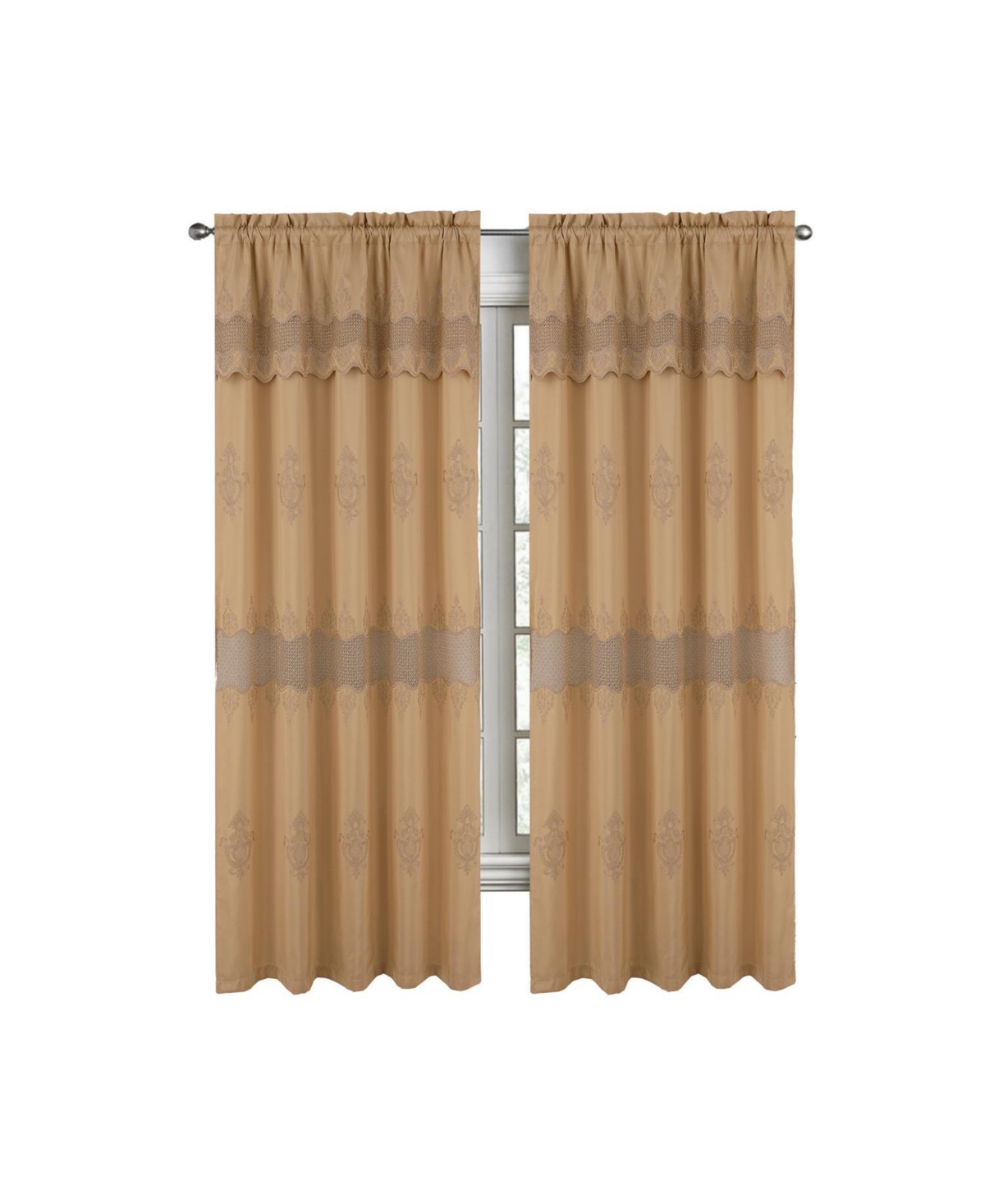 Rt Designers Collection Debbie Macrame Construction 3" Rod Pocket Curtain Panel 54" x 90" Gold/Gold