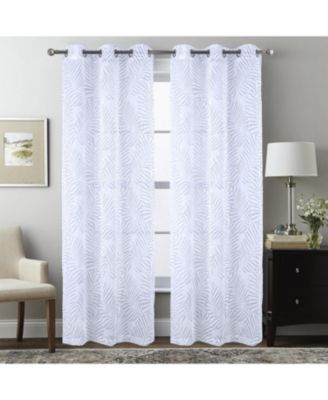 Faye Grommet Metallic Sheer Printed Doily Curtain Panel 54" x 84" Blue