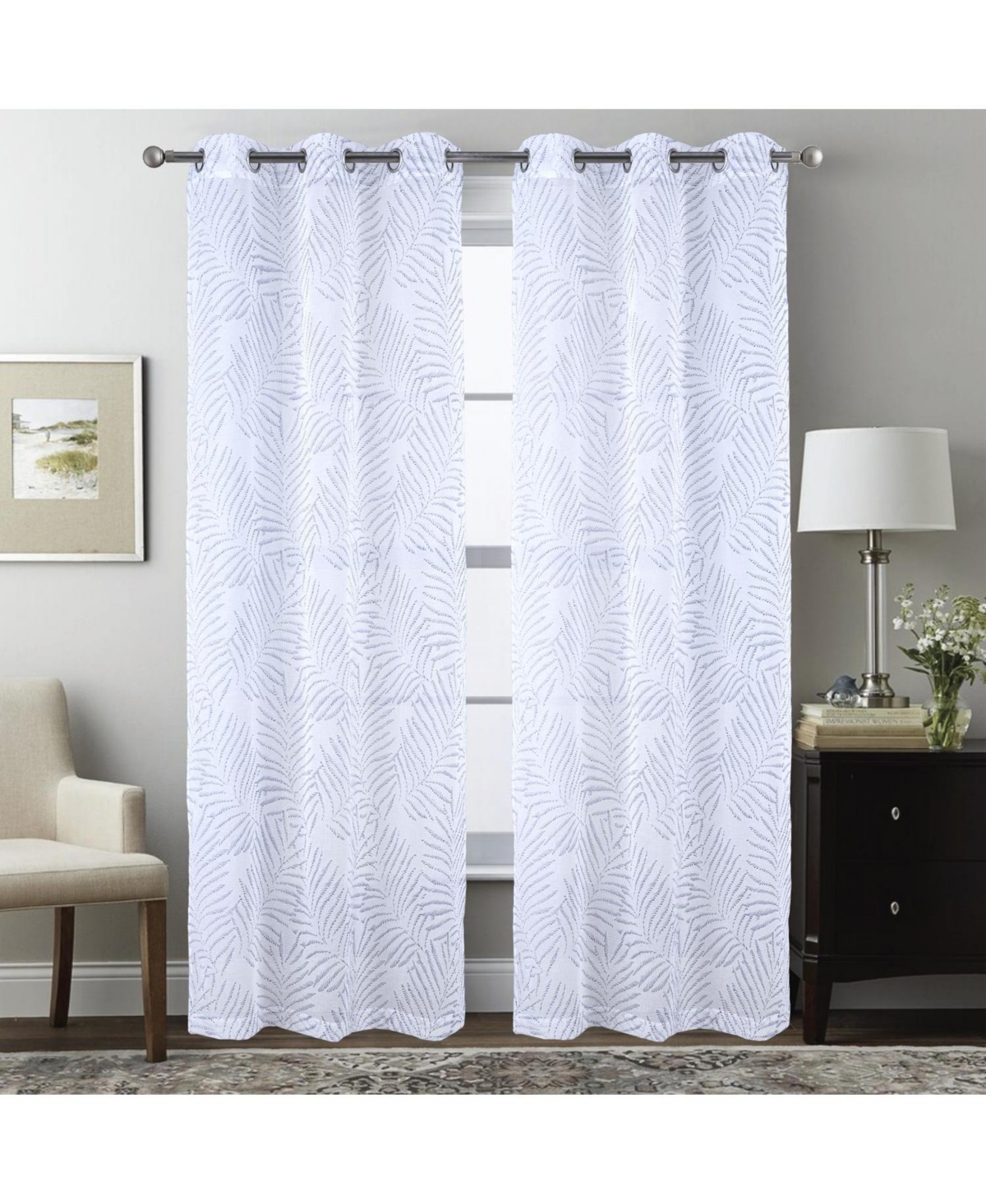 Rt Designers Collection Faye Grommet Metallic Sheer Printed Doily Curtain Panel 54" x 84