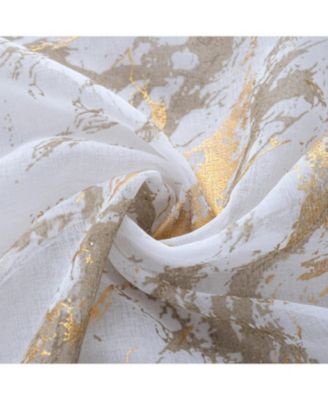 Marble Grommet Metallic Sheer Printed Doily Curtain Panel Pair