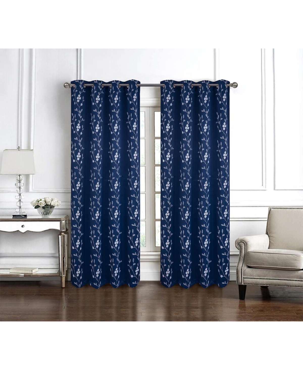 Rt Designer Collection Lilian Embroidered Blackout Luxurious Decorative Grommet Curtain Panel