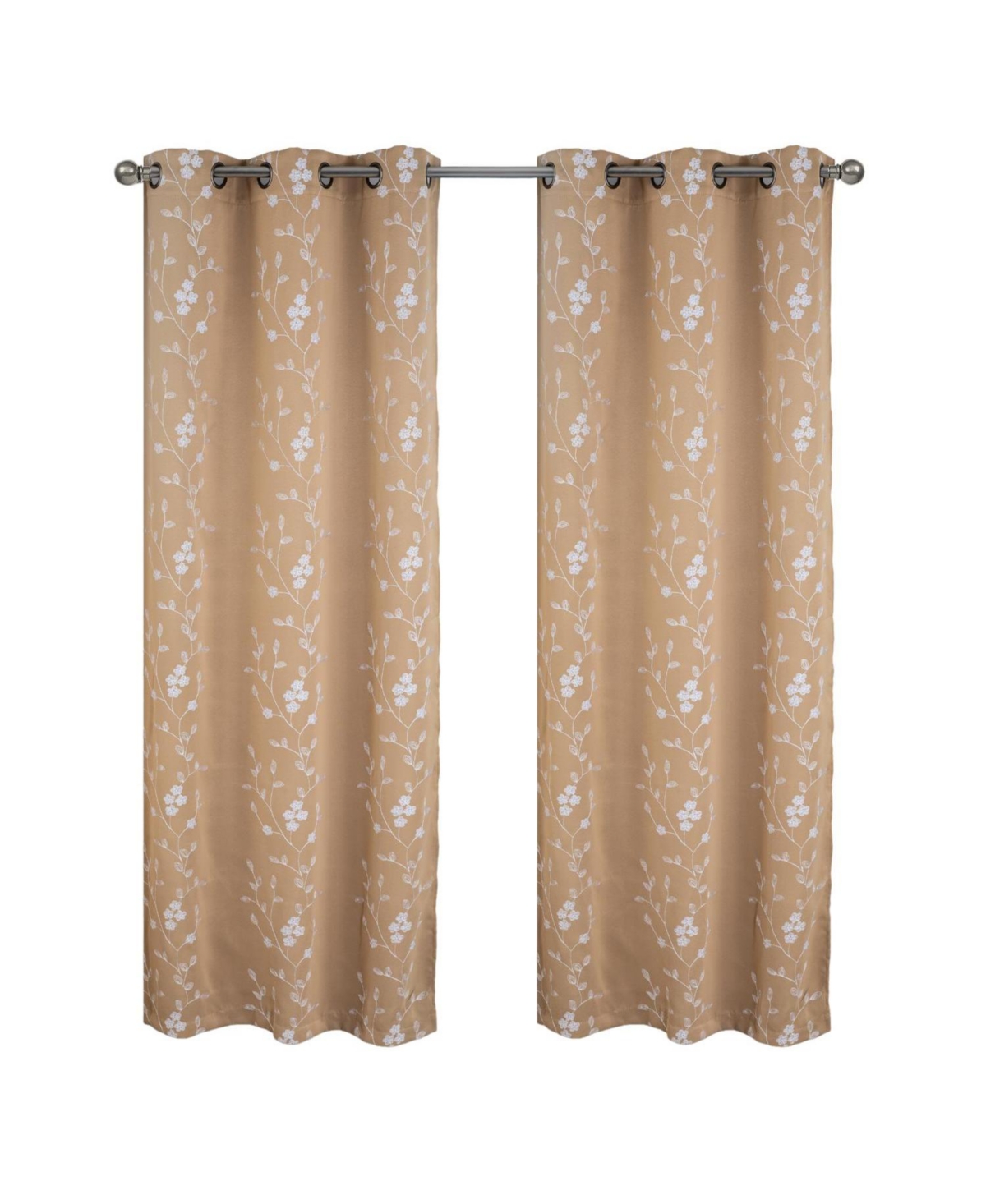 Rt Designer Collection Lilian Embroidered Blackout Luxurious Decorative Grommet Curtain Panel 54" x 95" Taupe