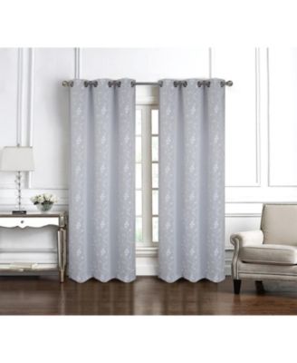 RT Designer Collection Lilian 2 Pack Embroidered Blackout Luxurious Decorative Grommet Curtain Panel 36" x 84" Silver