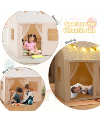 Kids Play Tent w/Padded Mat Light String Glow-in-the-dark Fabric Colorful Flags