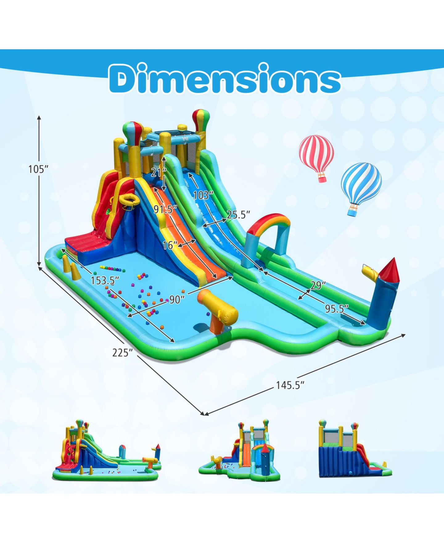 Детская игрушка SUGIFT Inflatable Water Slide Park Giant Bounce House with 950W Blower, цвет: Синий — фото 3