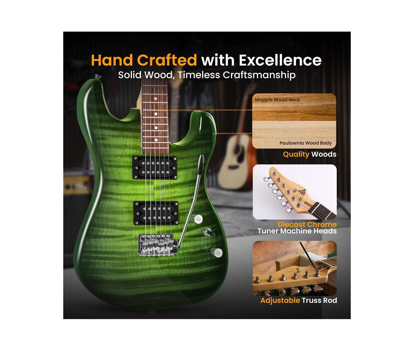 Детские игрушки Pyle 6-String Electric Guitar Beginner Starter Kit, Ages 11+, цвет: Зелёный — фото 6