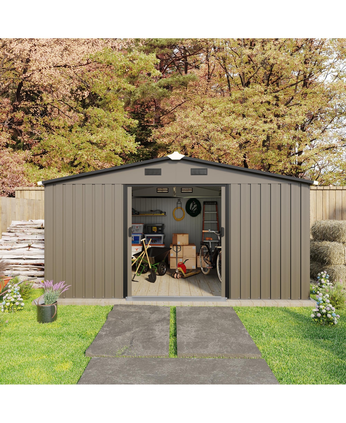Streamdale Furniture Campcraft 10x12ft Steel Storage Shed w/ Windows - 2 Colors