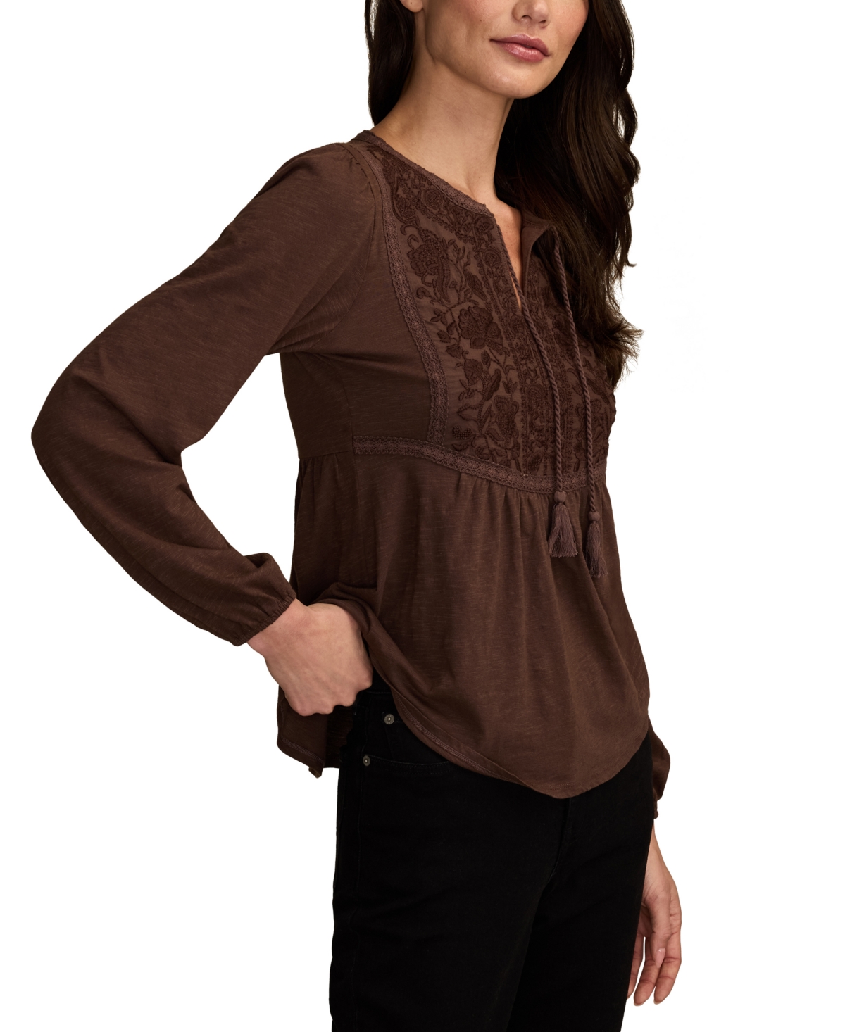 Lucky Brand Floral Embroidered Peplum Top In Purple
