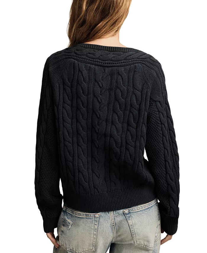 Women's Boat Neck Cable Sweater - thumbnail 10