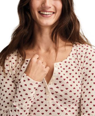 Women's Valentine Pointelle Trim Rib Henley Top