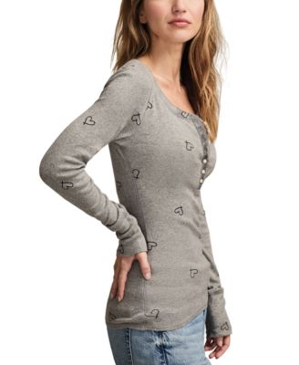 Women's Valentine Pointelle Trim Rib Henley Top