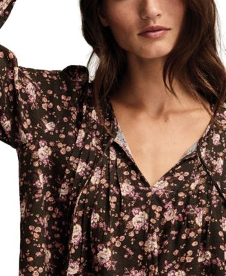Women's Pintuck Floral Peasant Top