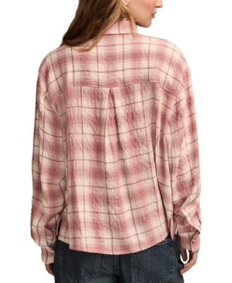 Women's Cropped Plaid Drapey Long-Sleeve Shirt