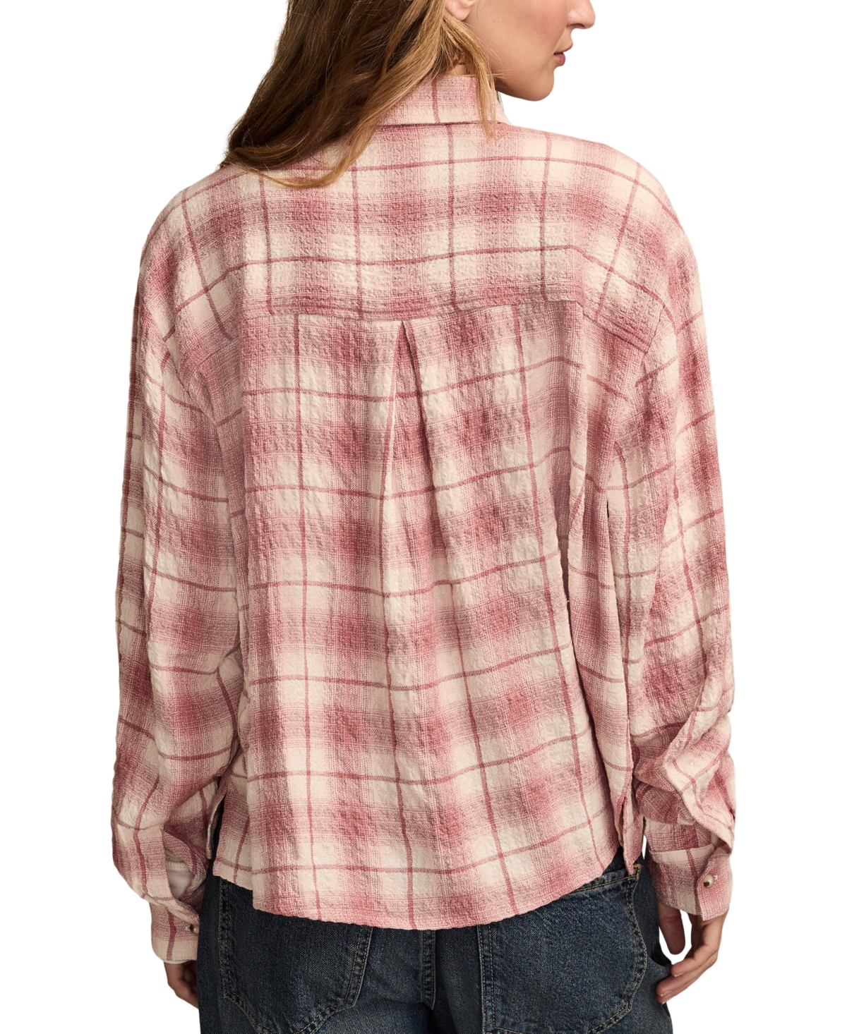 Lucky Brand Women's Cropped Plaid Drapey Long-sleeve Shirt In Pink