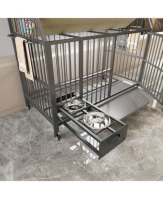 Large Pet Cage with Storage & Stainless-Steel Bowls