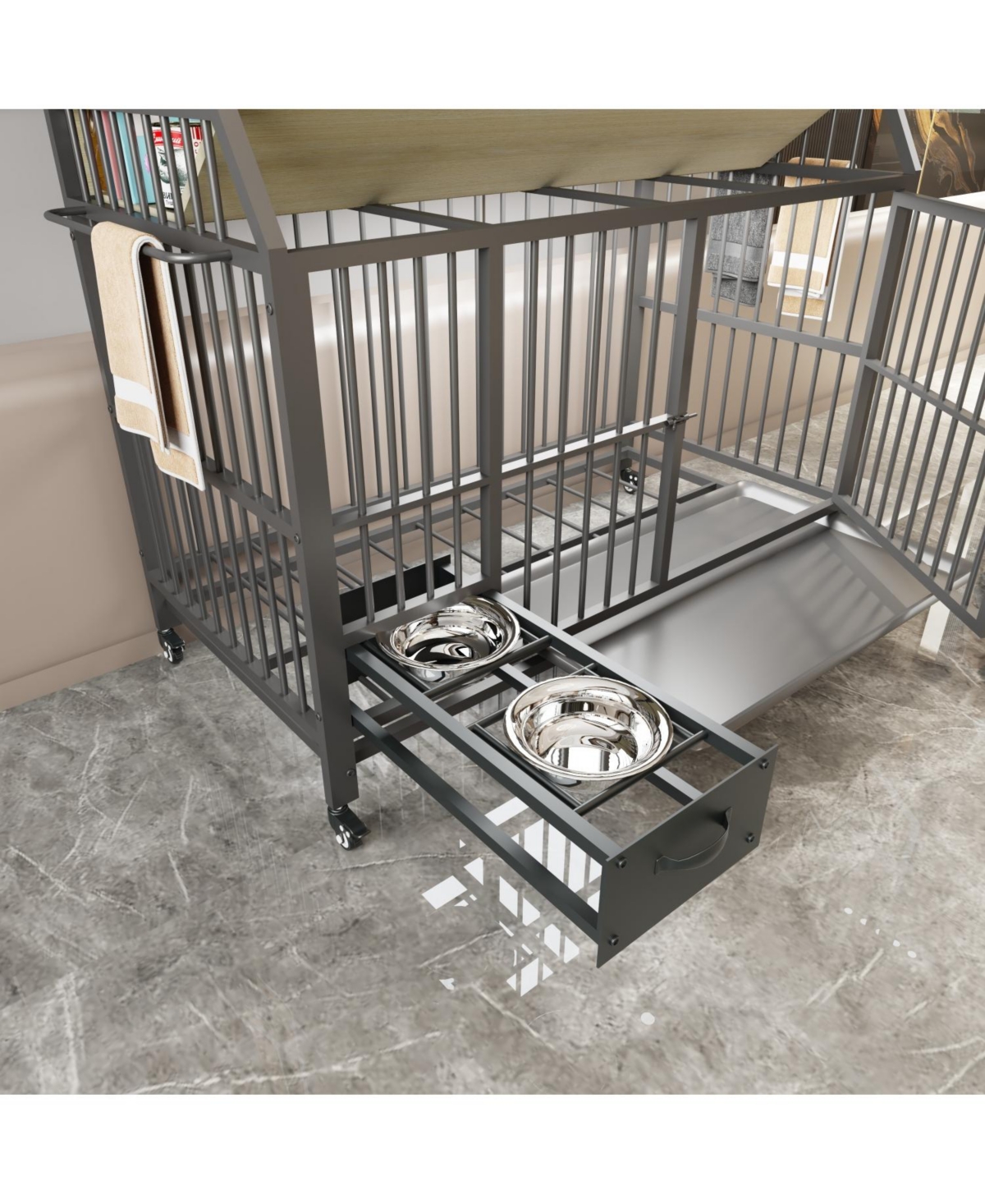Streamdale Furniture Large Pet Cage with Storage & Stainless-Steel Bowls