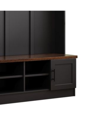 Versatile 3-in-1 Hall Tree with 6 Hooks Walnut Storage Bench 55" Entryway Coat Rack