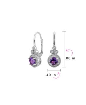 Art Deco Style Halo Circle Circlet Solitaire Synthetic Purple Amethyst Drop Earrings Sterling Silver
